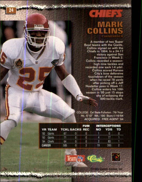 1995 Pro Line #24 Mark Collins back image