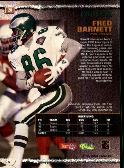 1995 Pro Line #28 Fred Barnett back image