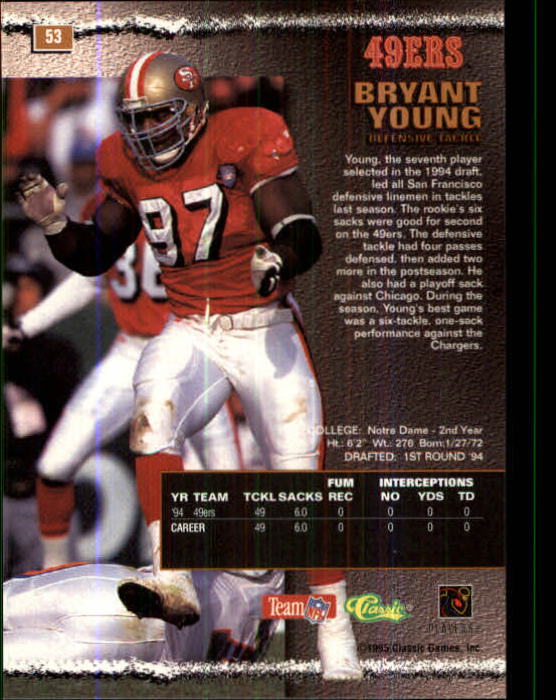 1995 Pro Line #53 Bryant Young back image
