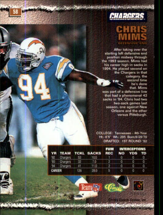 1995 Pro Line #58 Chris Mims back image
