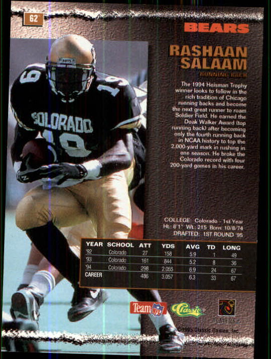 1995 Pro Line #62 Rashaan Salaam RC back image