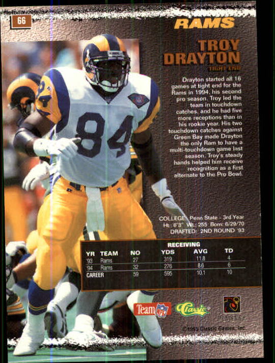 1995 Pro Line #66 Troy Drayton back image