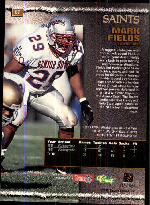 1995 Pro Line #67 Mark Fields RC back image