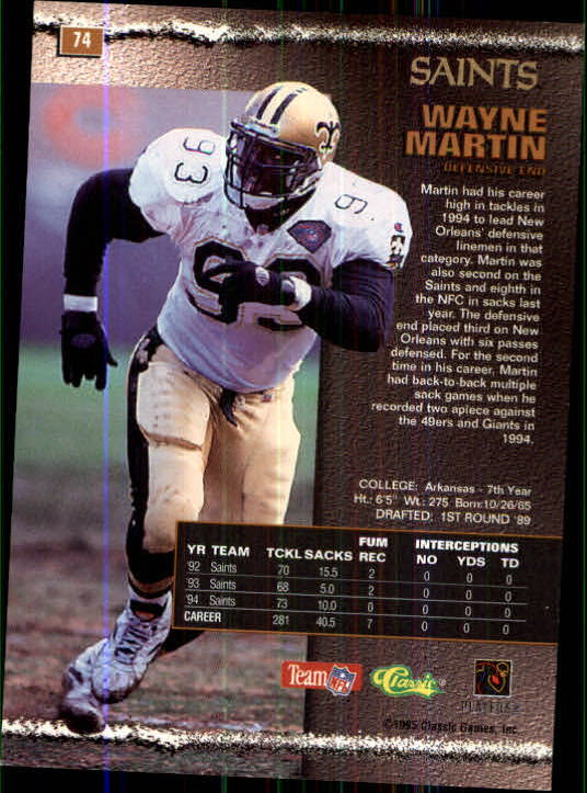 1995 Pro Line #74 Wayne Martin back image