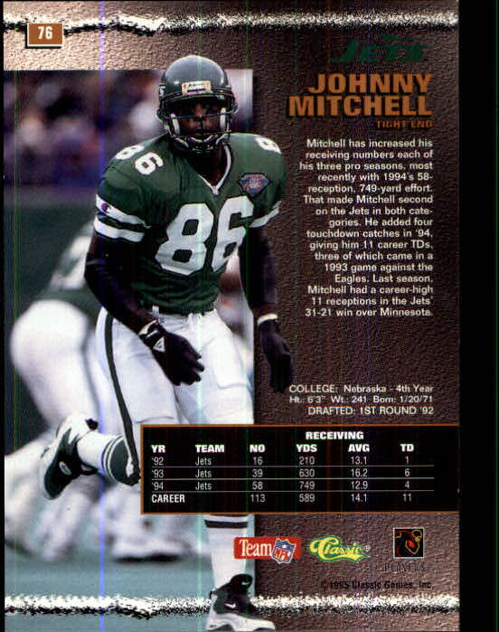 1995 Pro Line #76 Johnny Mitchell back image