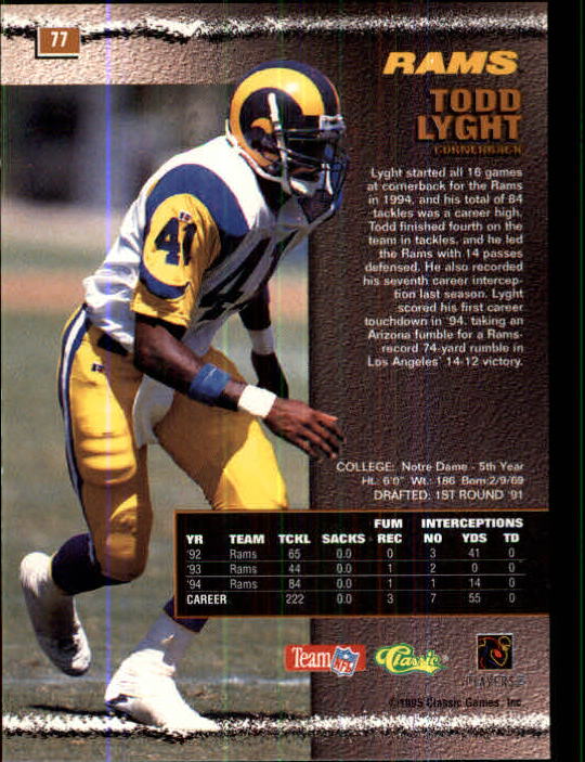 1995 Pro Line #77 Todd Lyght back image