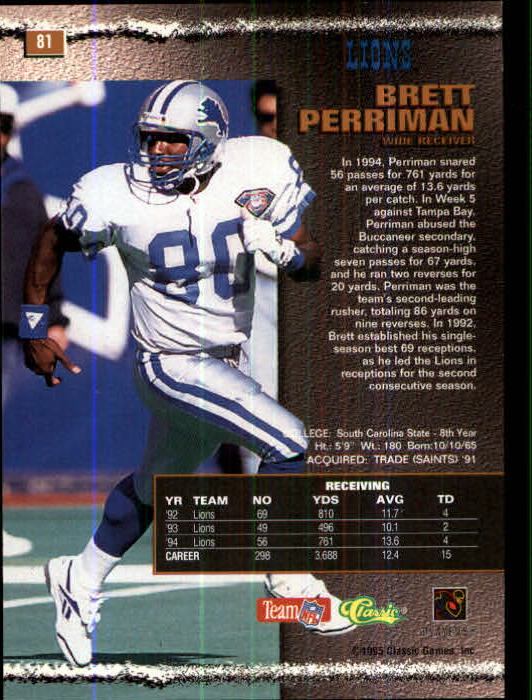 1995 Pro Line #81 Brett Perriman back image