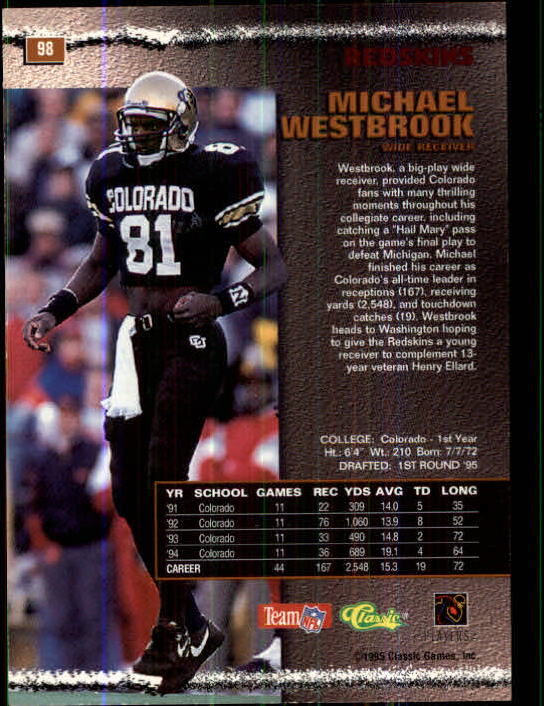 1995 Pro Line #98 Michael Westbrook RC back image