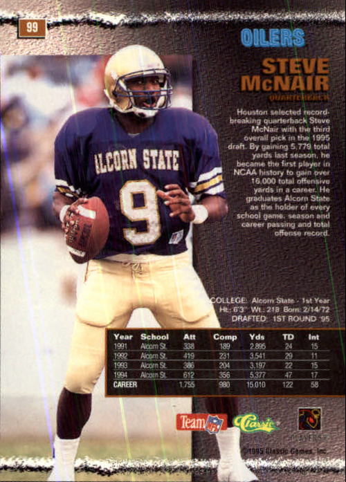 1995 Pro Line #99 Steve McNair RC back image