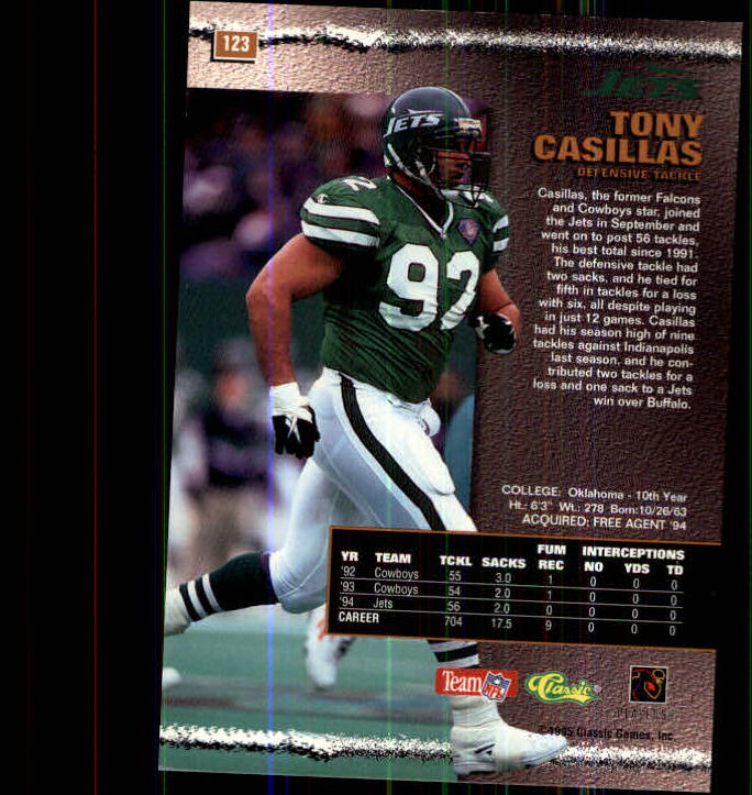 1995 Pro Line #123 Tony Casillas back image