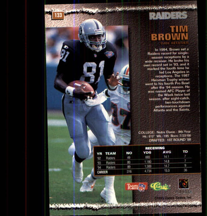 1995 Pro Line #133 Tim Brown back image