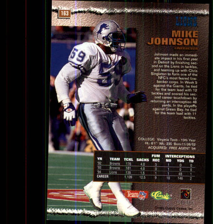 1995 Pro Line #163 Mike Johnson back image