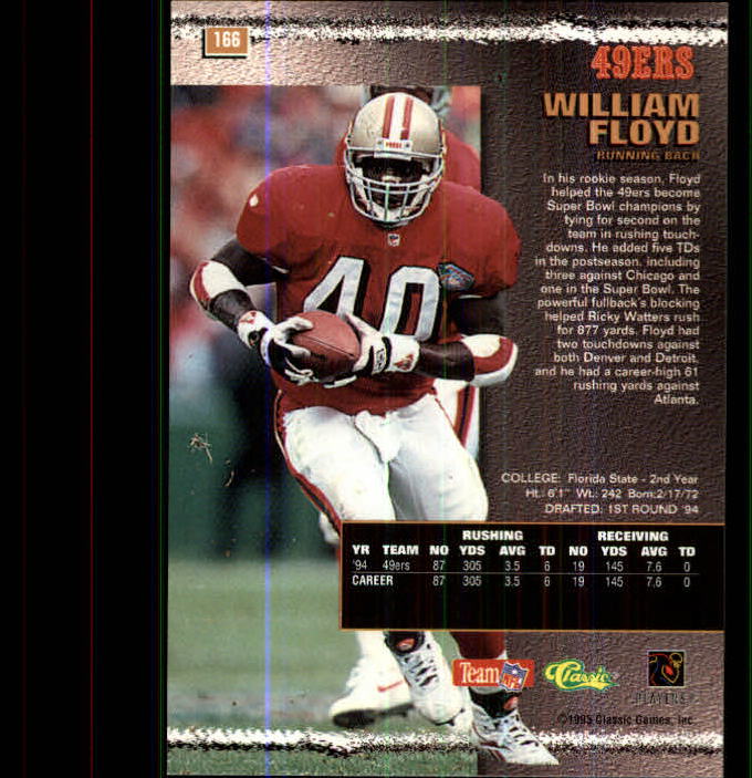 1995 Pro Line #166 William Floyd back image