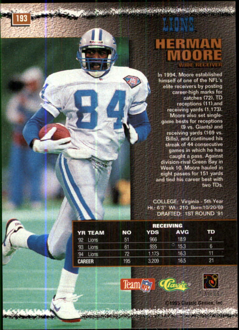 1995 Pro Line #193 Herman Moore back image