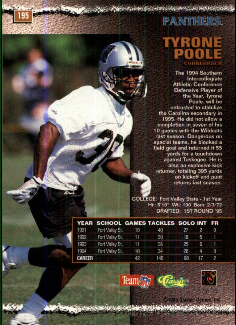 1995 Pro Line #195 Tyrone Poole RC back image