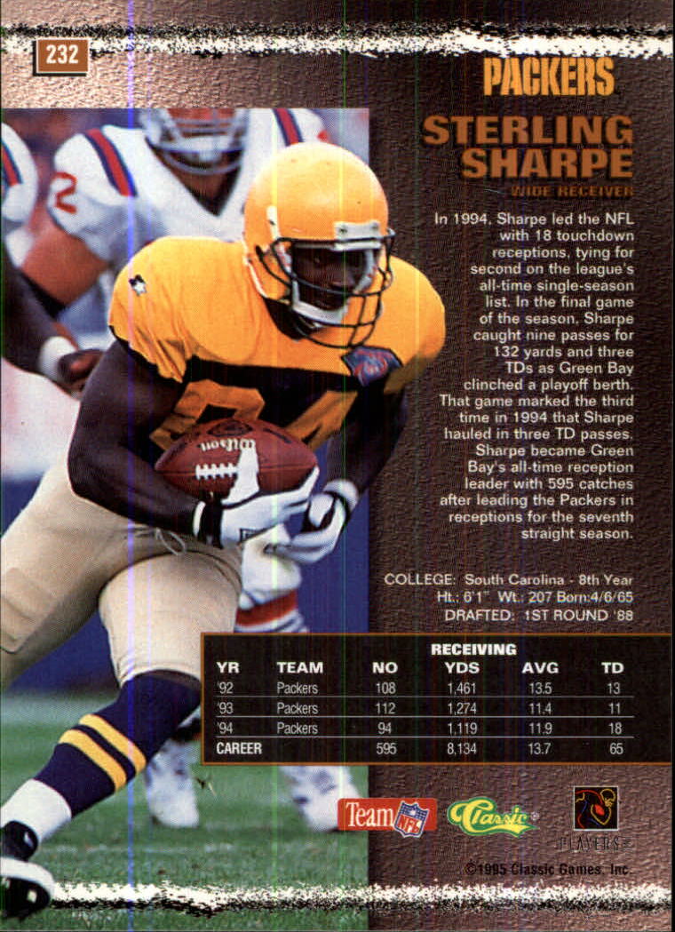 1995 Pro Line #232 Sterling Sharpe back image