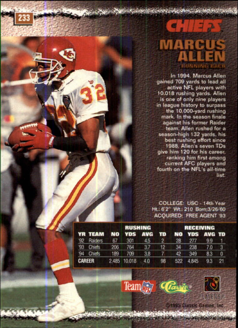 1995 Pro Line #233 Marcus Allen back image