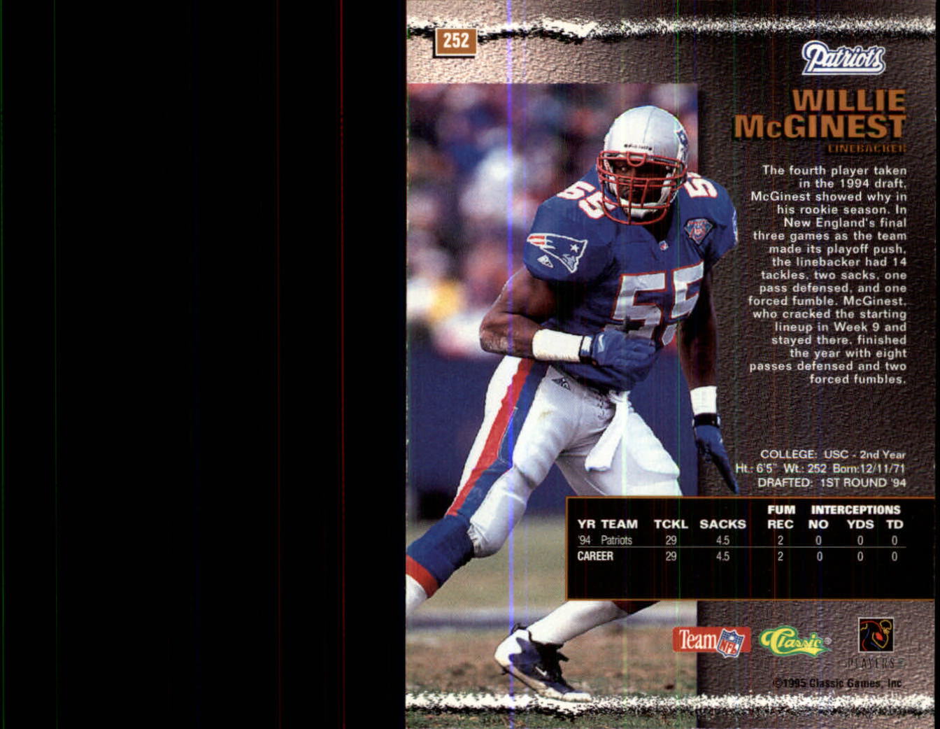 Willie Mcginest Signed Patriots 1995 Upper Deck Football Card Beckett –  www.