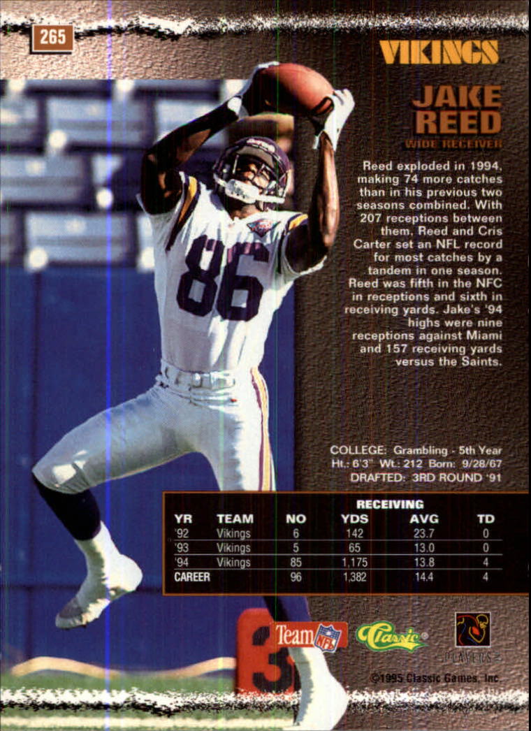 1995 Pro Line #265 Jake Reed back image