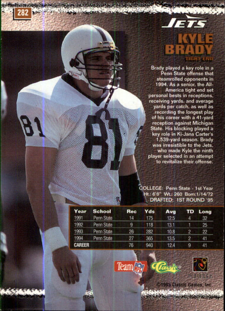 1995 Pro Line #282 Kyle Brady RC back image