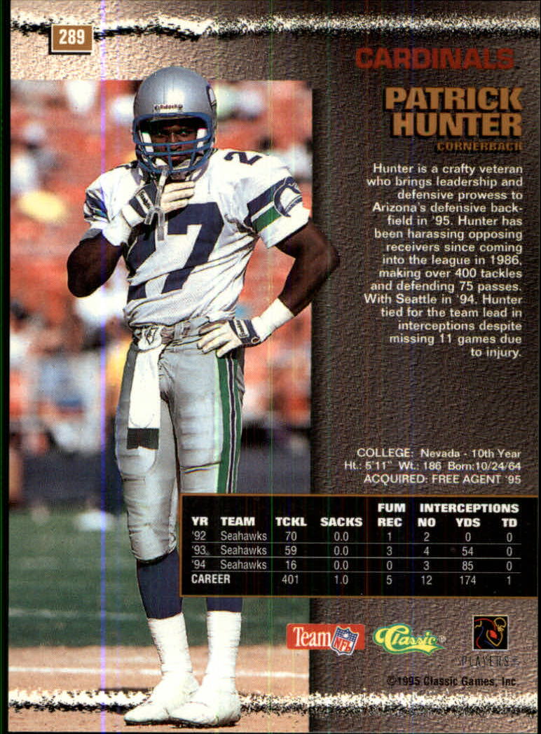 1995 Pro Line #289 Patrick Hunter back image