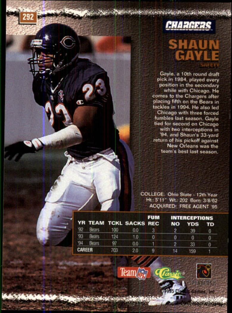 1995 Pro Line #292 Shaun Gayle back image