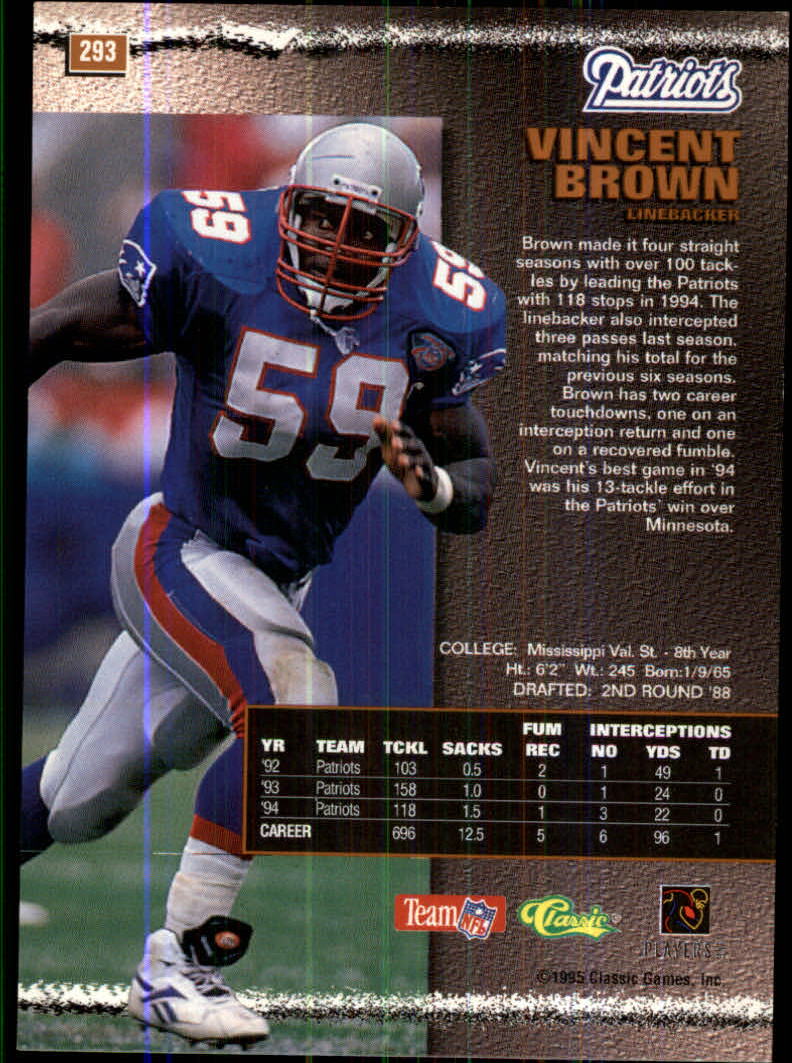 1990 Pro Set #201 Vincent Brown - New England Patriots Rookie