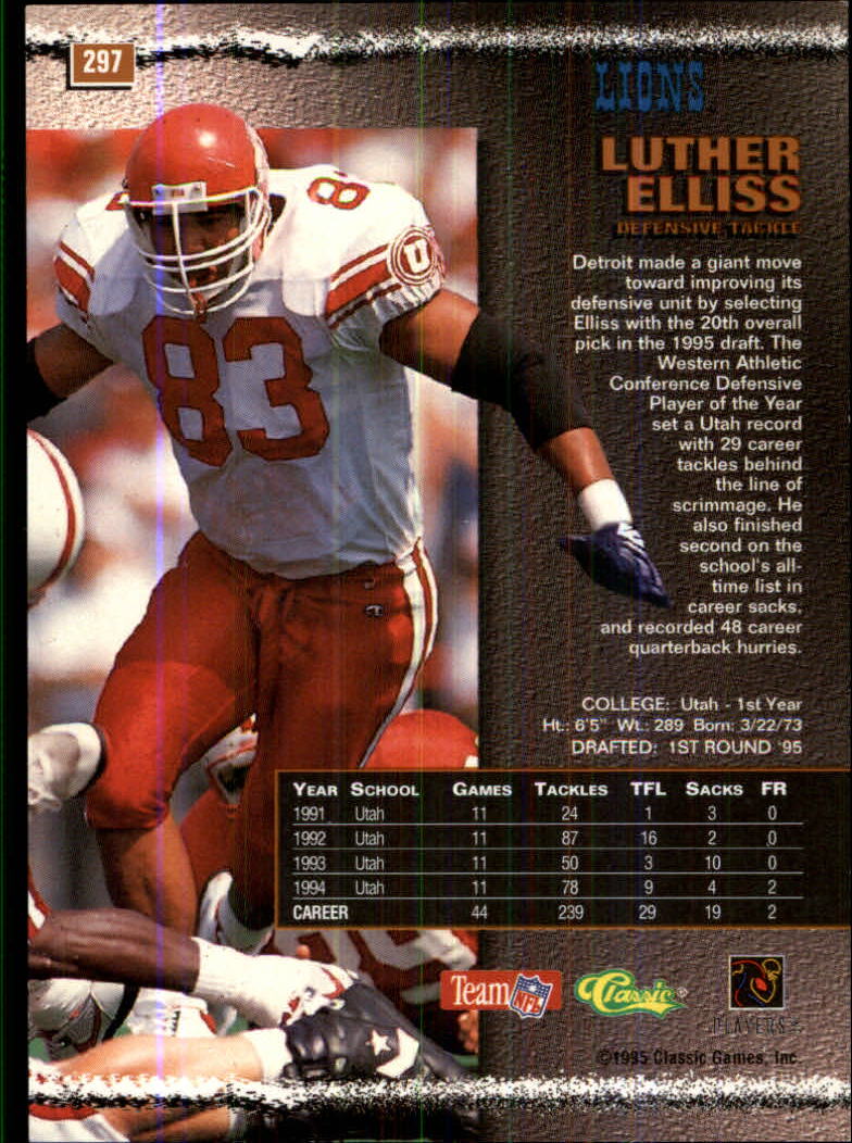 1995 Pro Line #297 Luther Elliss RC back image