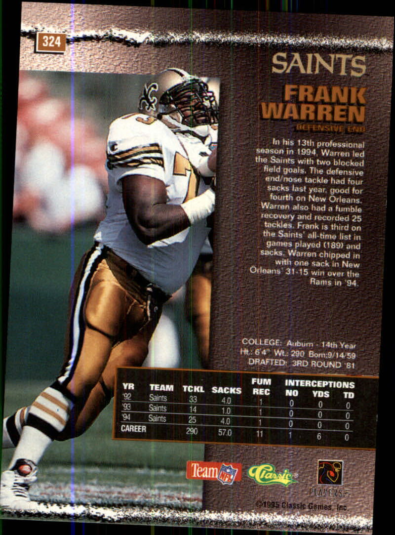 1995 Pro Line #324 Frank Warren back image