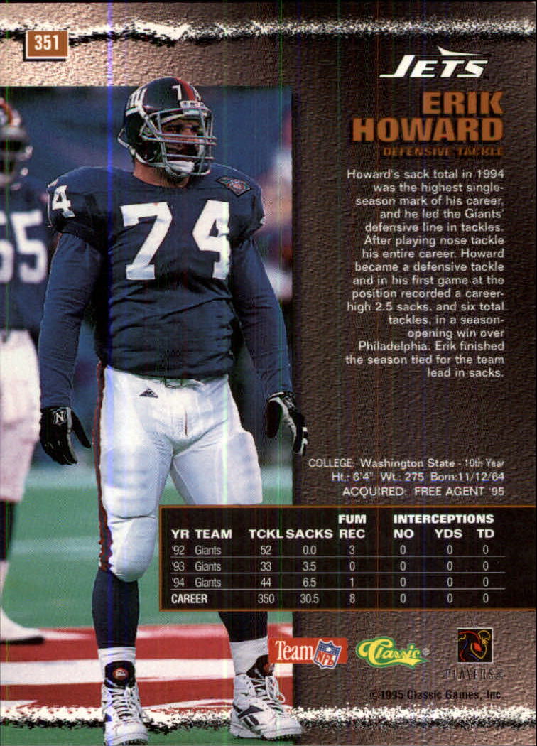 1995 Pro Line #351 Erik Howard back image