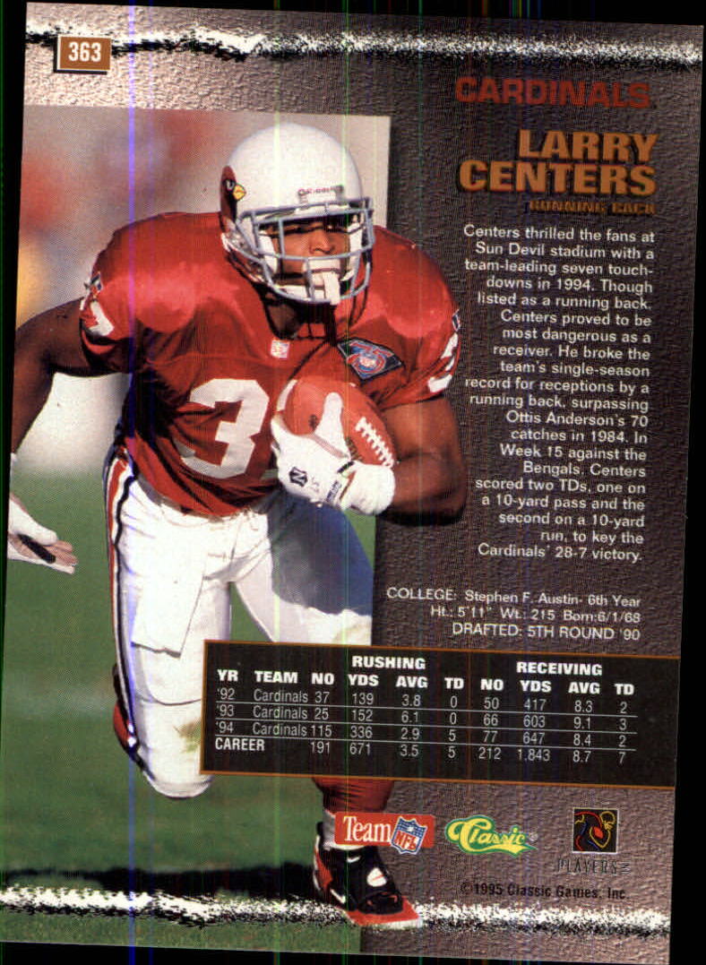 1995 Pro Line #363 Larry Centers back image