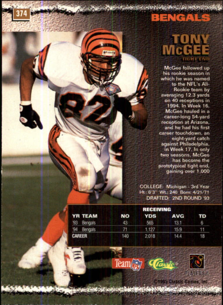 1995 Pro Line #374 Tony McGee back image