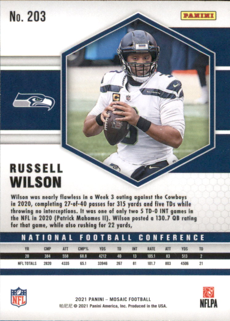 2021 Panini Mosaic #203 Russell Wilson NFC back image