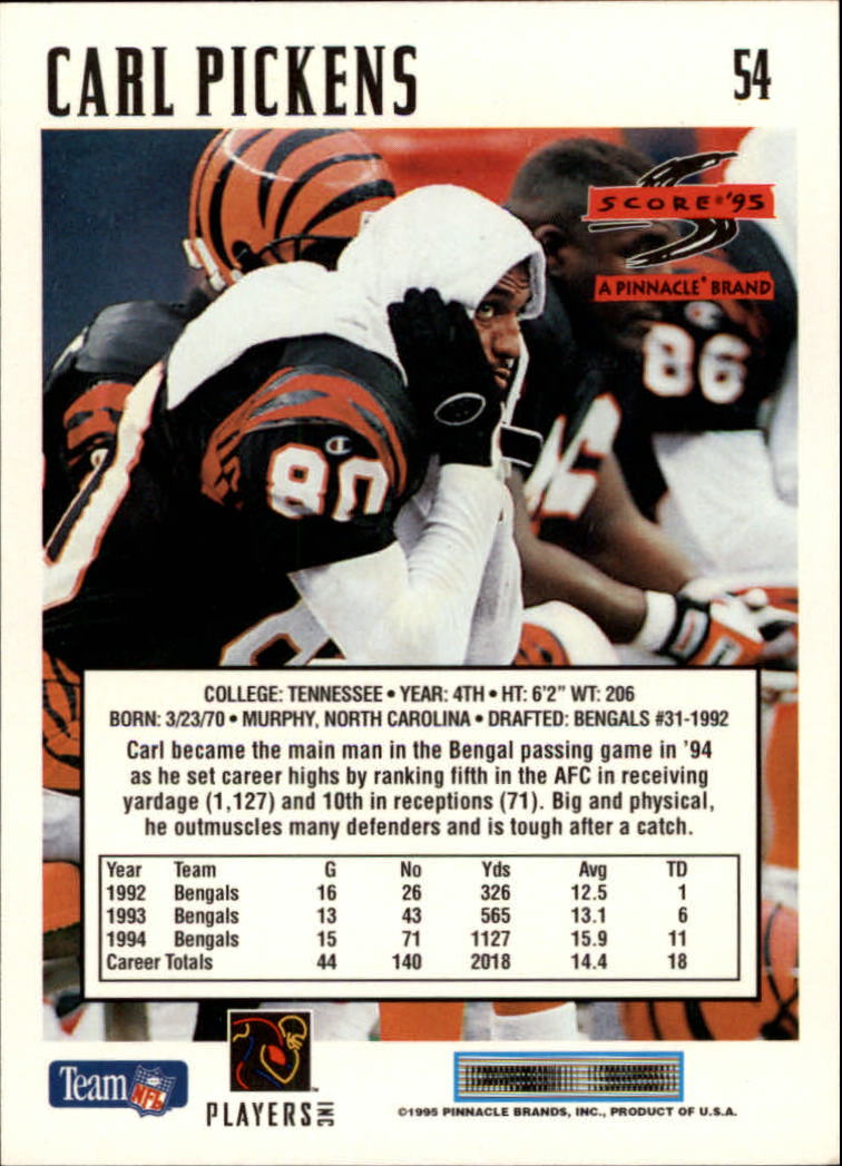 1995 Score #54 Carl Pickens back image