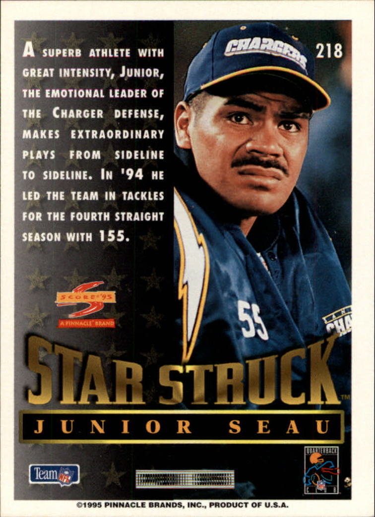 1995 Score #218 Junior Seau SS back image
