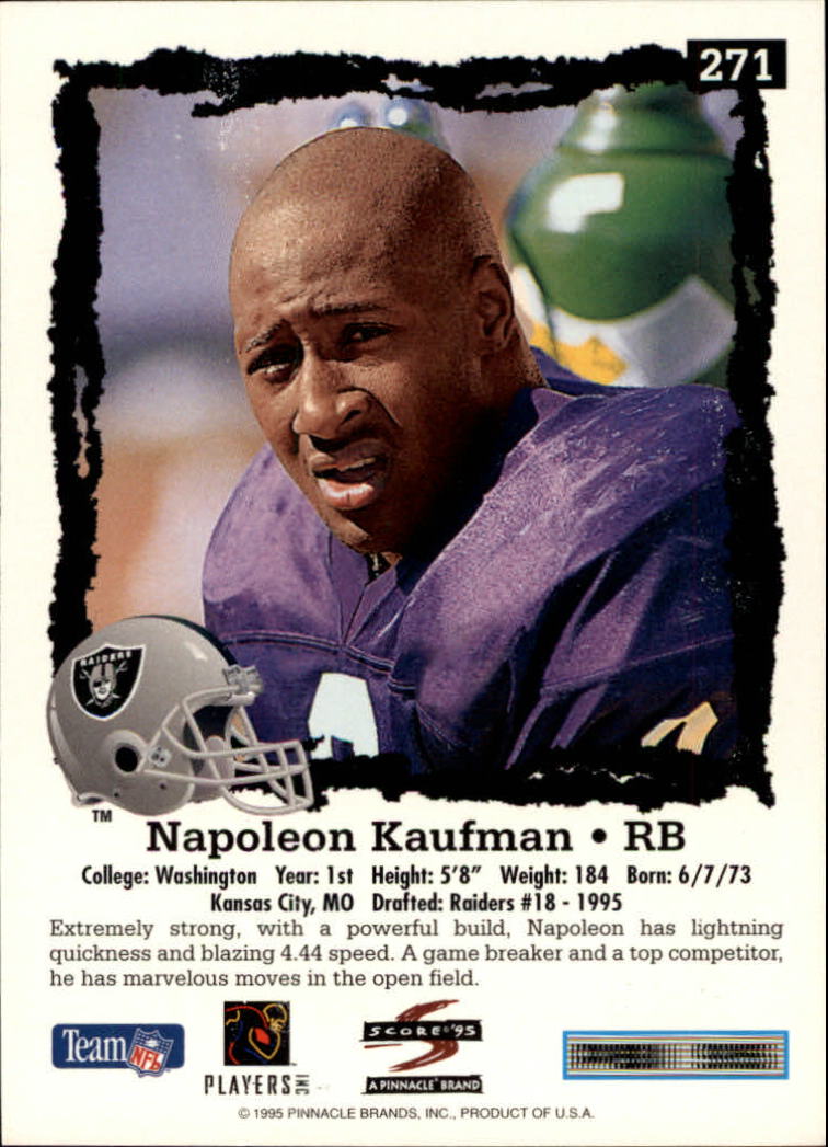 1995 Score #271 Napoleon Kaufman RC back image