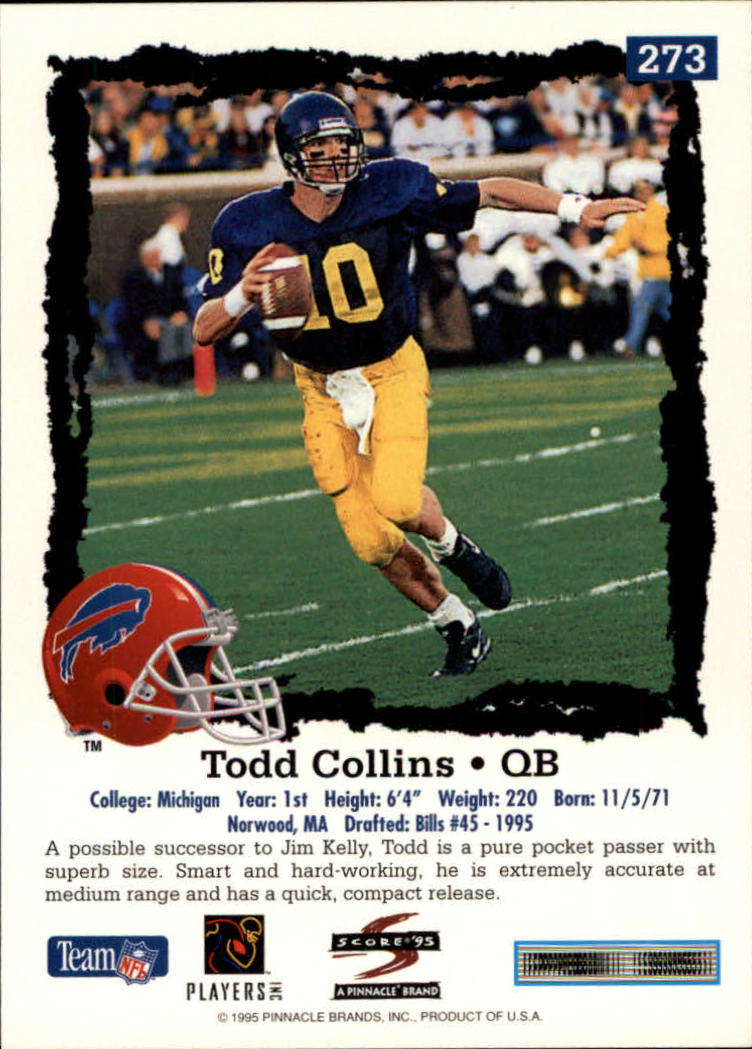 1995 Score #273 Todd Collins RC back image