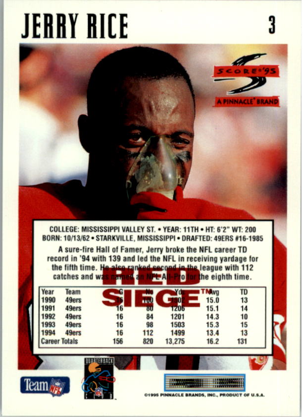 1995 Score Red Siege #3 Jerry Rice back image