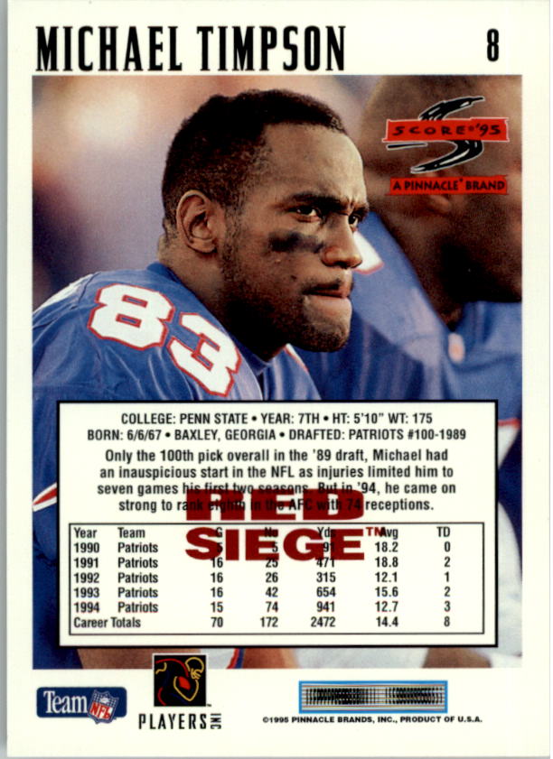 1995 Score Red Siege #8 Michael Timpson back image