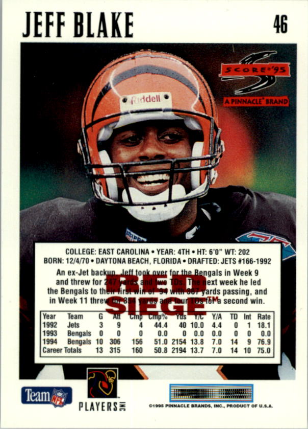 1995 Score Red Siege #46 Jeff Blake back image