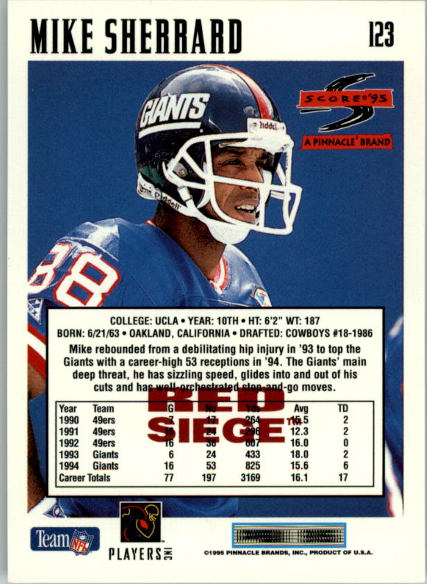 1995 Score Red Siege #123 Mike Sherrard back image