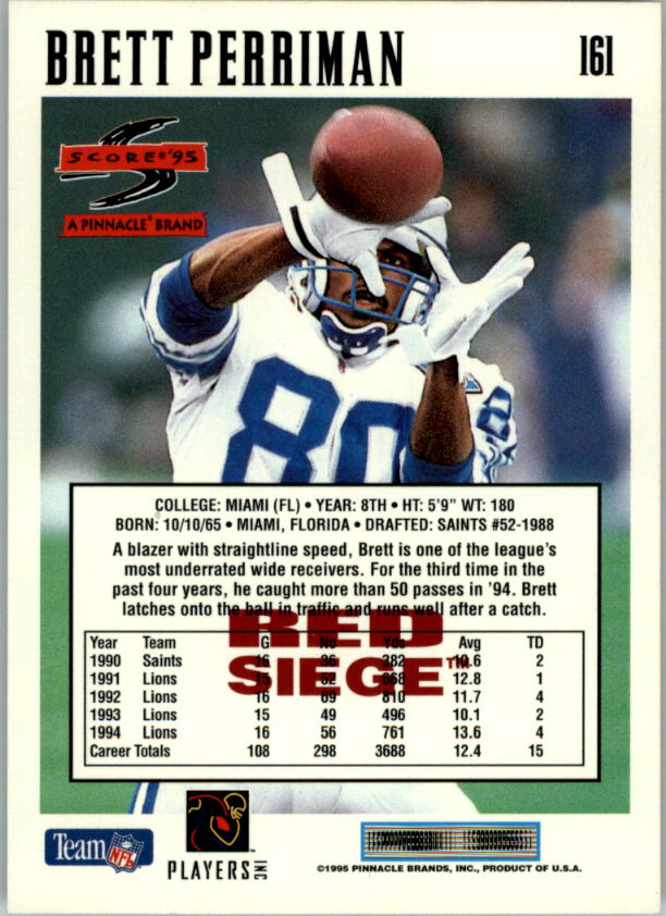 1995 Score Red Siege #161 Brett Perriman back image