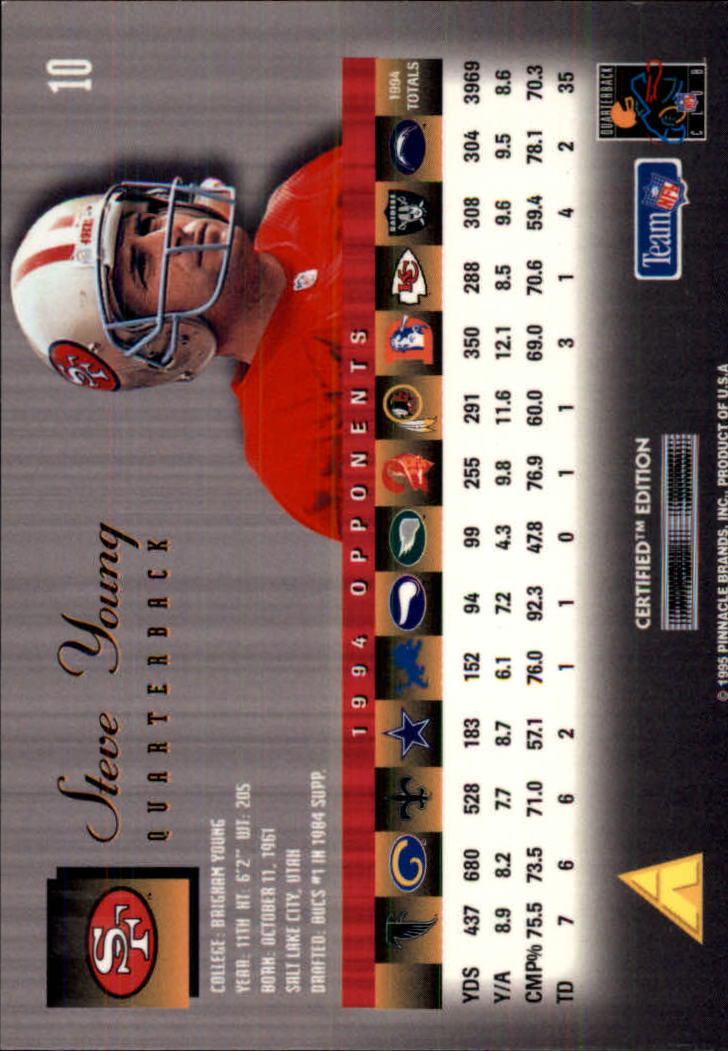 1995 Select Certified #10 Steve Young back image