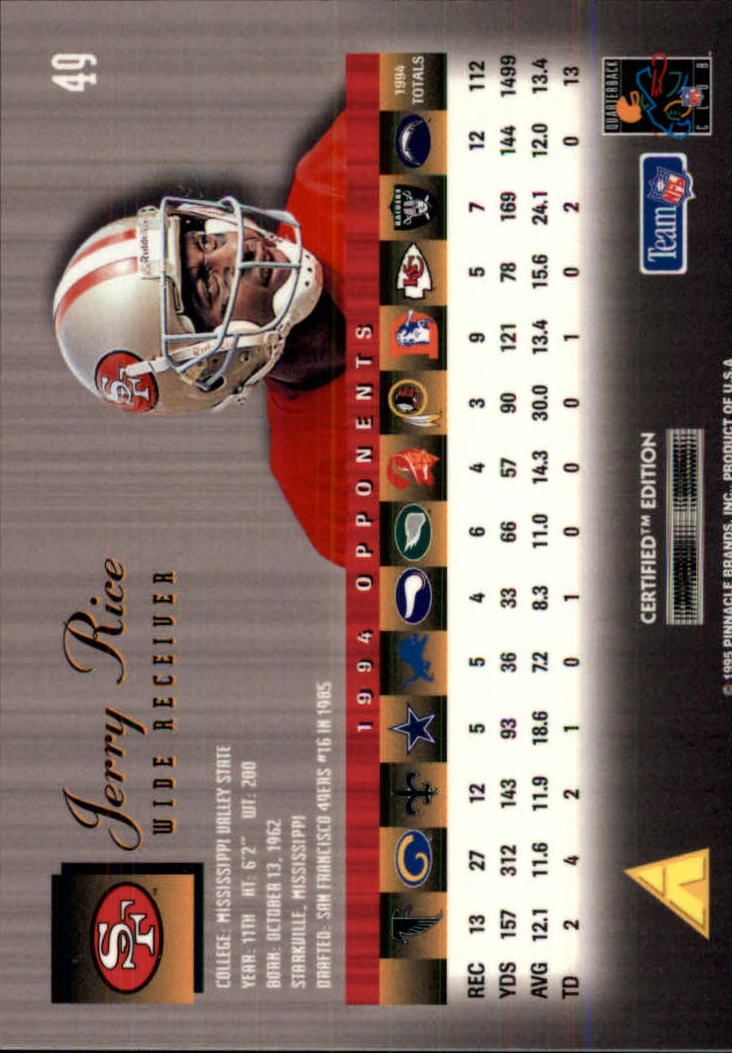 1995 Select Certified #49 Jerry Rice back image