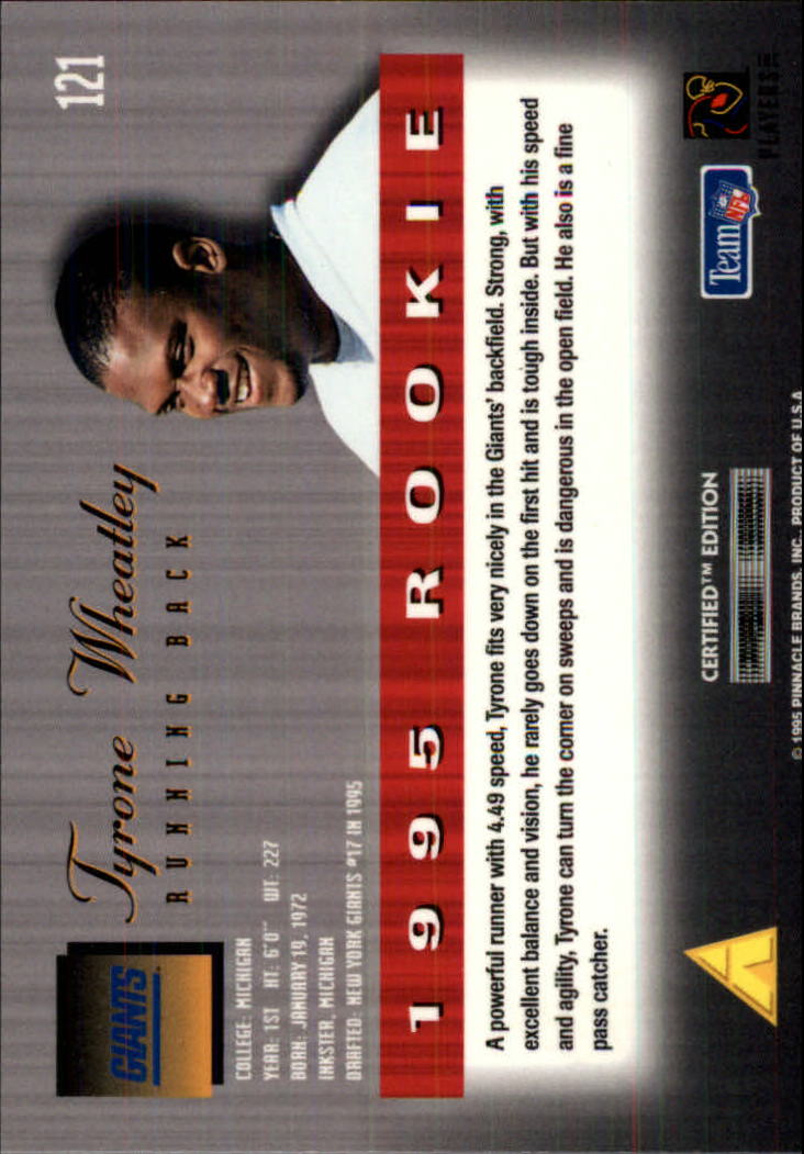 1995 Select Certified #121 Tyrone Wheatley RC back image