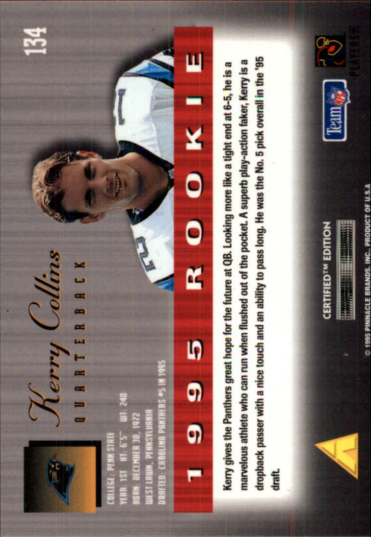 1995 Select Certified #134 Kerry Collins RC back image