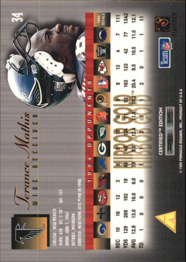 1995 Select Certified Mirror Gold #34 Terance Mathis back image