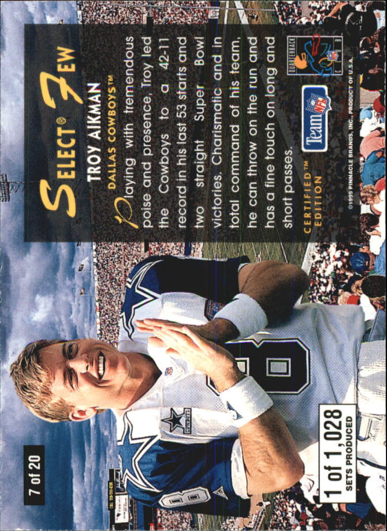 1995 Select Certified Select Few 1028 #7 Troy Aikman back image