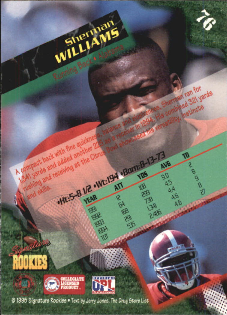 1995 Signature Rookies #76 Sherman Williams back image