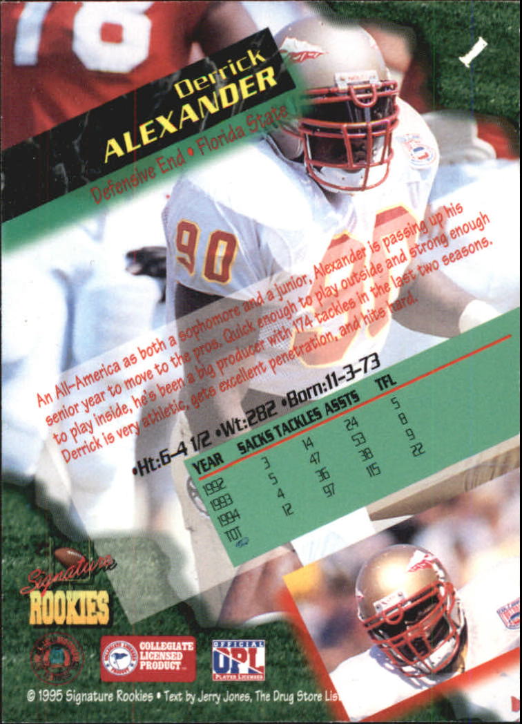 1995 Signature Rookies Autographs #1 Derrick Alexander DE back image